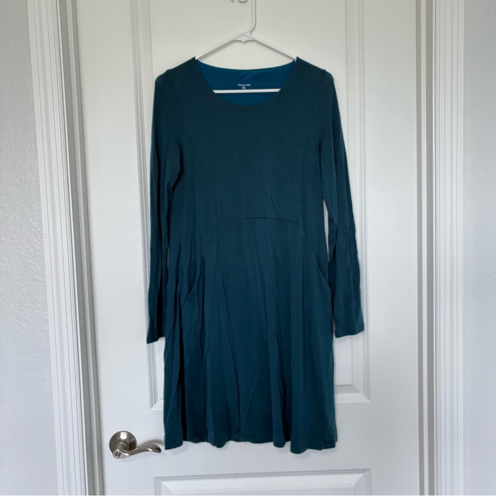 Garnet Hill Dark Teal Long Sleeve Dress With Pockets Womens Size Small